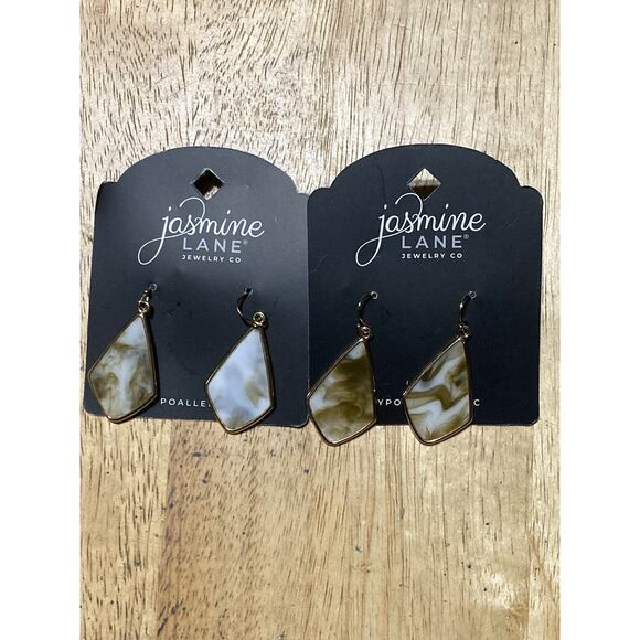 JASMINE Marble Drop Earrings Gold Tone Pierced Green White Lot Of 2 - Picture 1 of 4